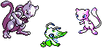 Mewtwo, Mew et au  premier plan, le nouveau Celebi