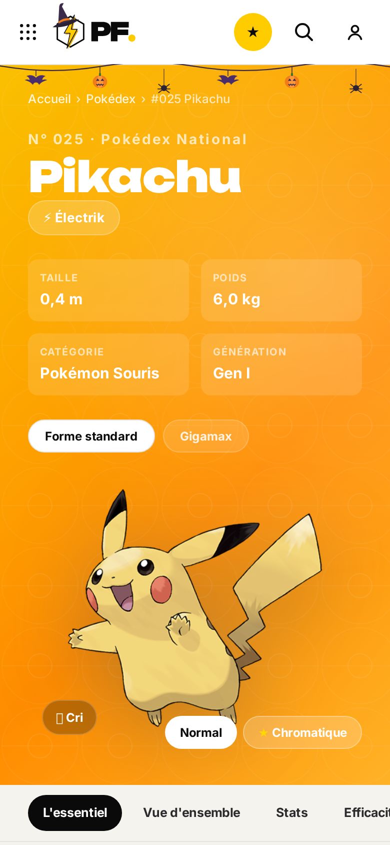 Une fiche Pokédex sur téléphone, en mode clair