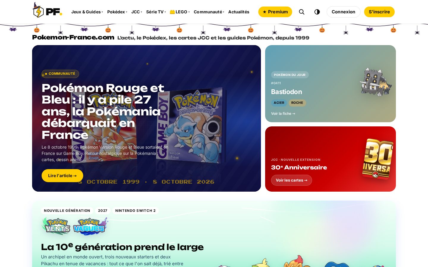 L’accueil de Pokemon-France.com en mode clair, têtière blanche et logo noir