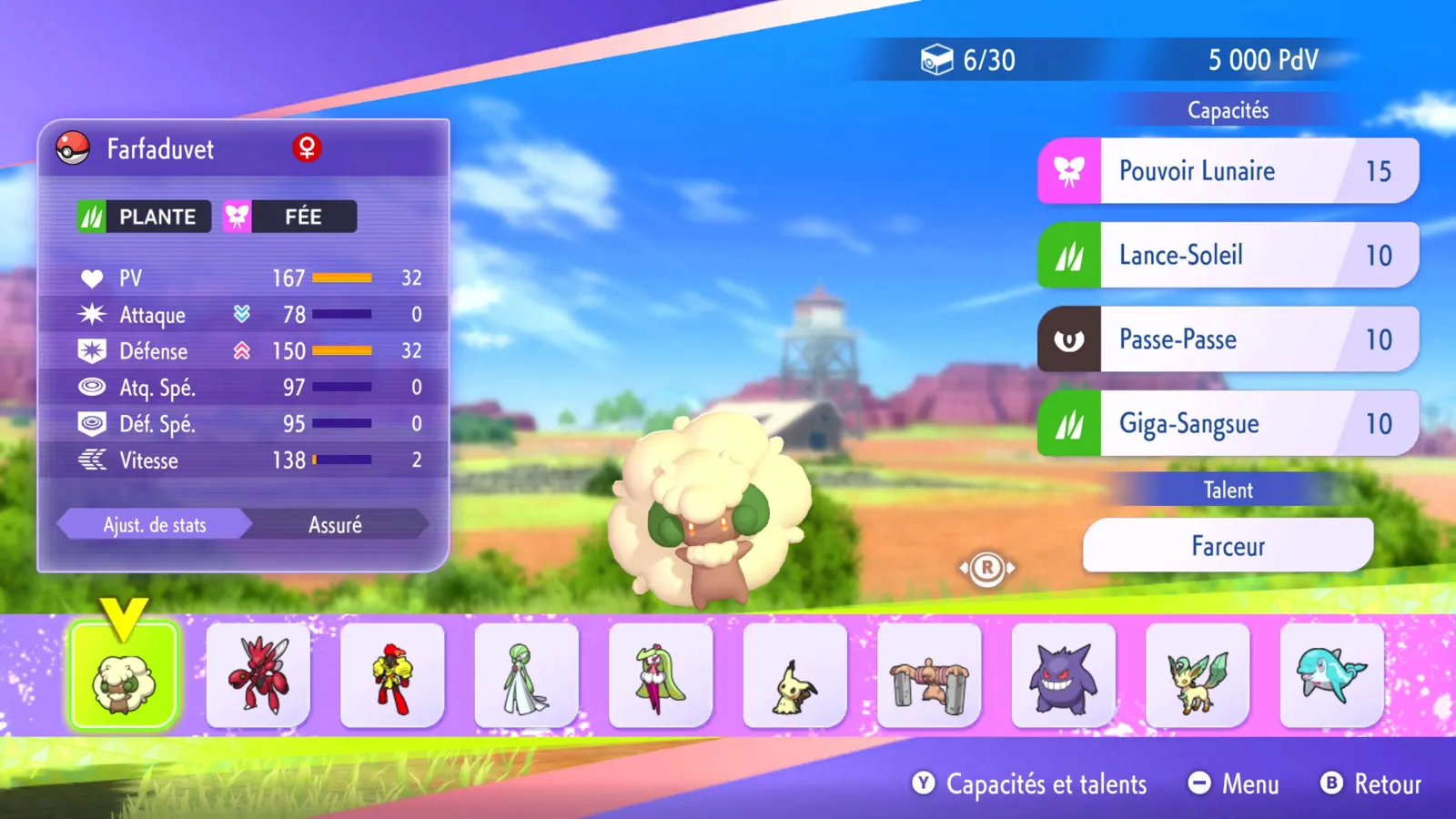 La fiche d'un Pokémon proposé : ses points de stats, son talent et ses capacités.